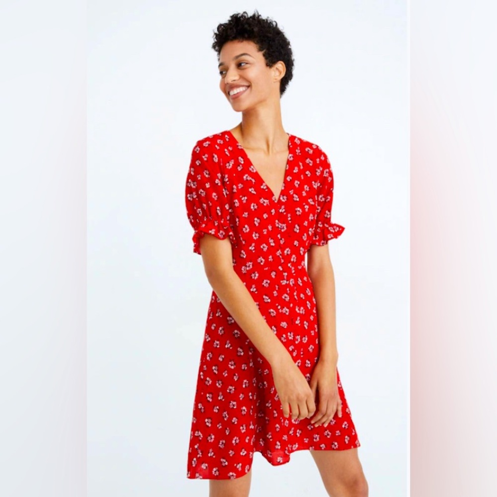 NWT Madewell Silk Button-Front Floral Dress in Little Lillies, Size 2